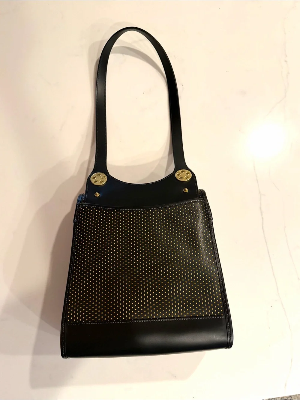 DOONEY & BOURKE•black perforated leather cabriolet vintage shoulder bag - Picture 2 of 14